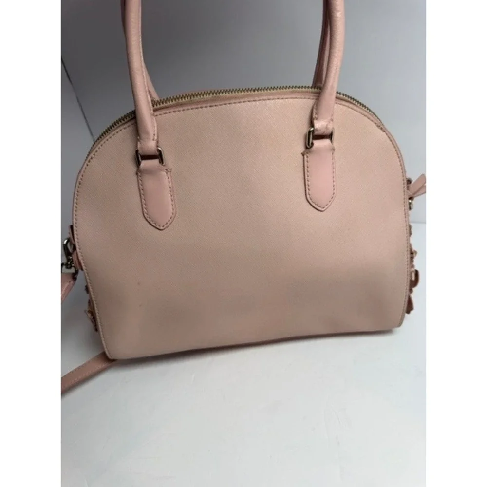 Kate Spade Pink Saffiano Leather Butterfly Floral Satchel Crossbody Bag